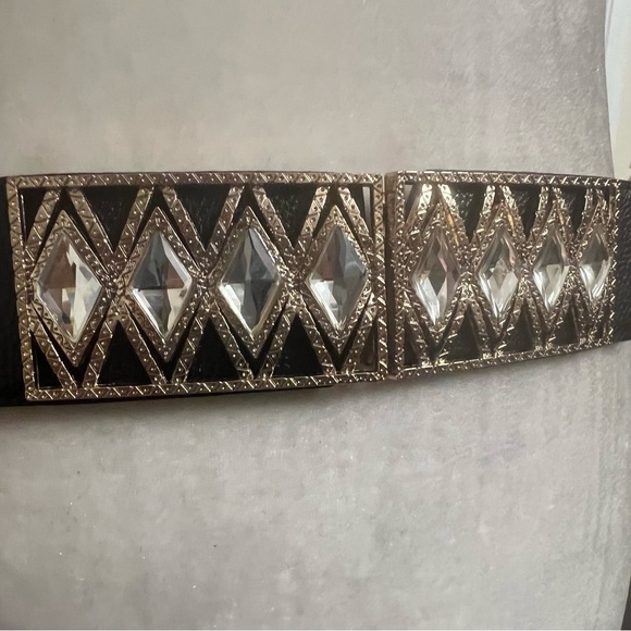 Susan Graver  stretch belt elastic adjustable ornate buckle black gold S/M EUC main image 4